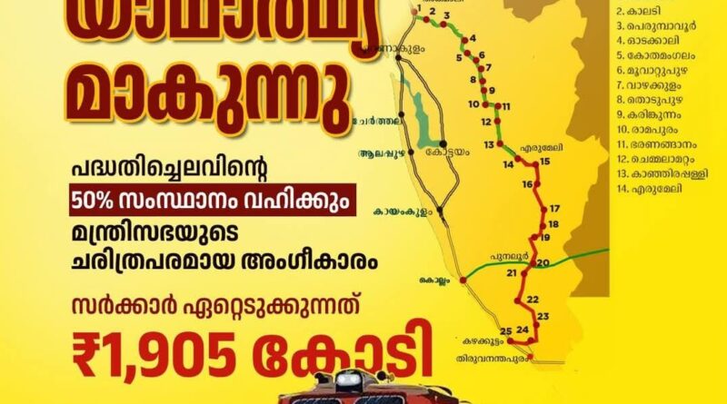 കേന്ദ്ര പദ്ധതികൾ നടപ്പിലാക്കാൻ പദ്ധതിച്ചെലവിന്റെ ഒരു വിഹിതം സംസ്ഥാനം വഹിക്കണമെന്ന കേന്ദ്രത്തിന്റെ നിർബന്ധ ബുദ്ധി നമ്മുടെ വികസന സ്വപ്നങ്ങളുടെ ചിറകരിയുകയാണ്. ശബരിപാതയുടെ കാര്യത്തിലും ഇതേ അവസ്ഥ തുടർന്നതിനാലാണ് പകുതി വിഹിതം സർക്കാർ ഏറ്റെടുക്കുന്നത്. മലയോര മേഖലയുടെ വികസനക്കുതിപ്പിന് വേഗം കൂട്ടുന്ന ഈ പദ്ധതി എരുമേലിയിൽ നിന്ന് പുനലൂർ വഴി വിഴിഞ്ഞം തുറമുഖവുമായി ബന്ധിപ്പിക്കാനും സർക്കാർ ലക്ഷ്യമിടുന്നു.